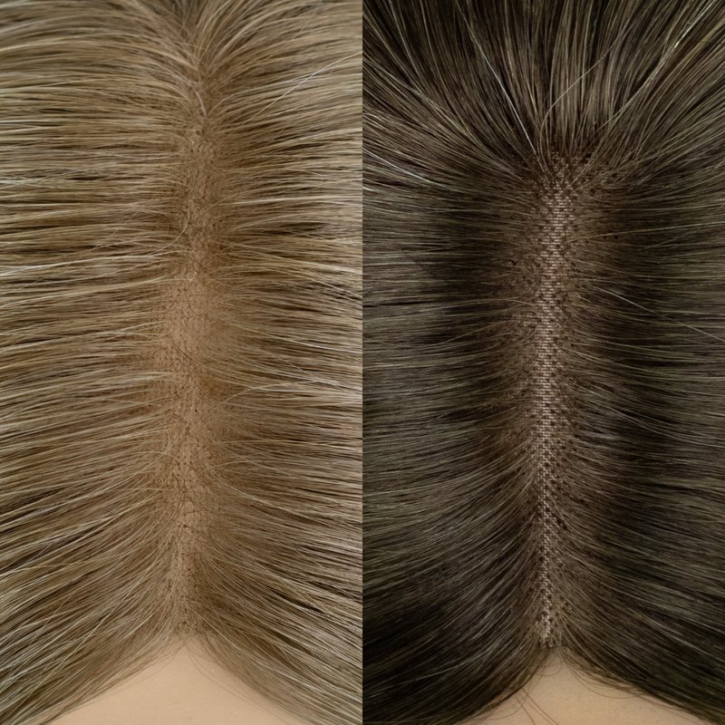 blonde and brown hair topper part line