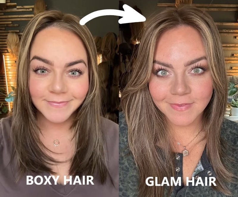 boxy hair to glam hair
