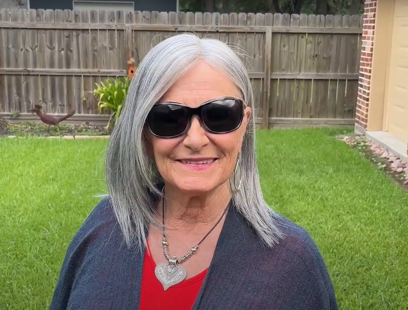 Sylvia grey hair topper outdoors