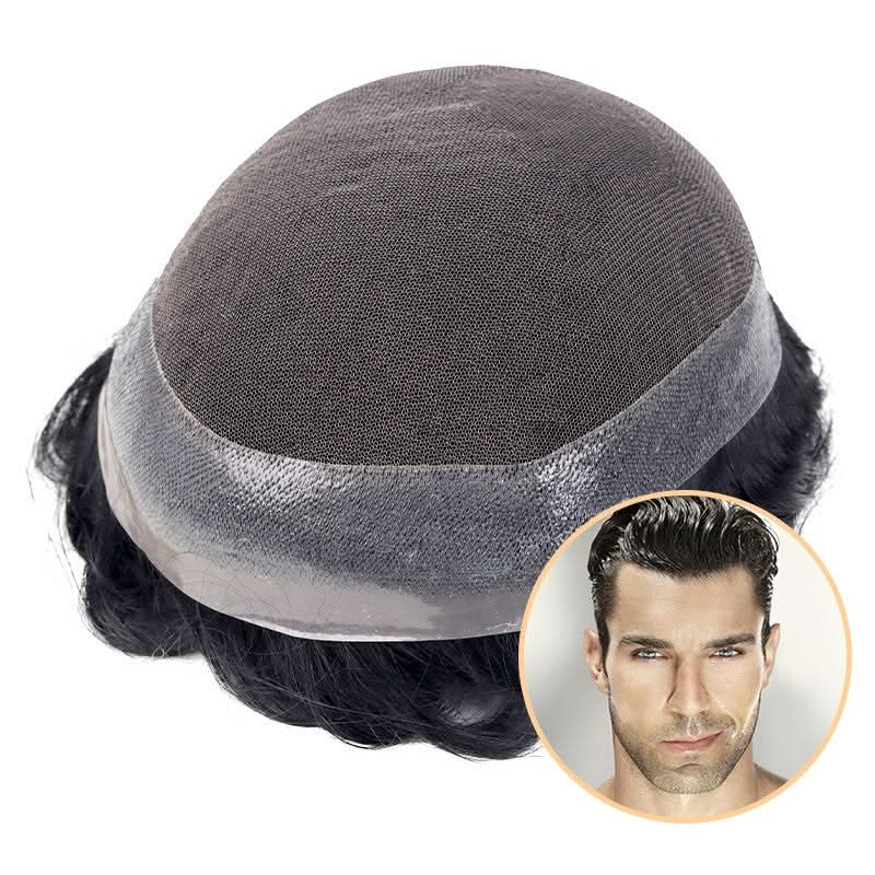 Crius | Men's Half Wig | French Lace in Center with Polyskin All Around | Must Have for Traveling
