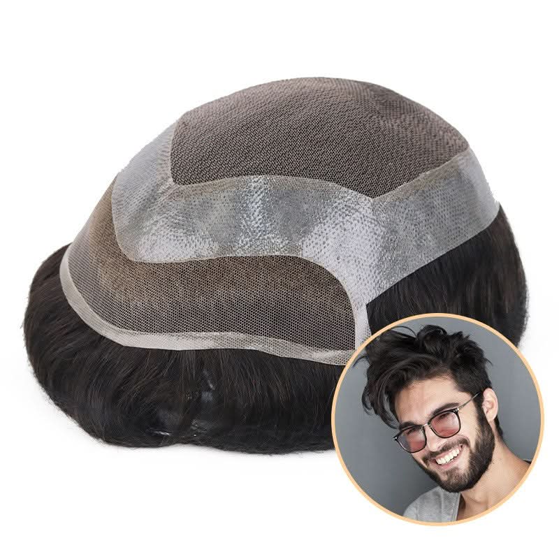 Simois | Hair System for Men | Full Lace in Center with 1'' Thin Skin Around and 1/2'' Lace in the Front | Hollywood Style