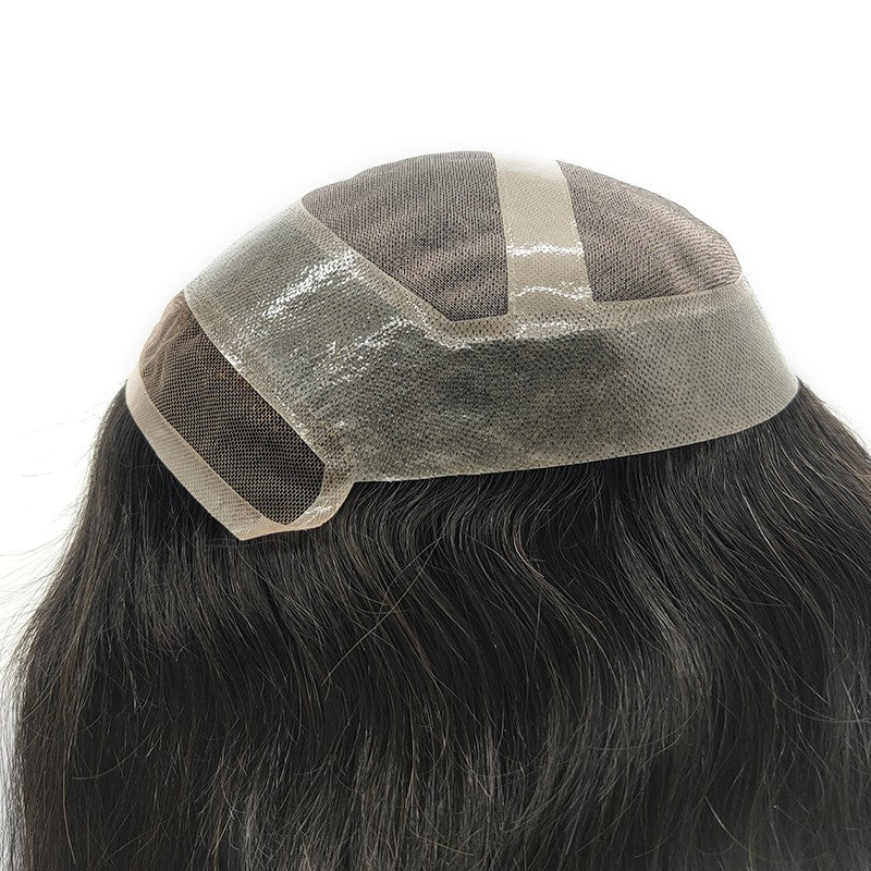 Noah | 14'' Men's Long Hair Toupee in 1B Off Black | Men's Long Haircut Style